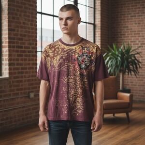 Vintage Brad Butter Men's Size 2XL Skull Cross Graphic T-Shirt V-Neck NEW